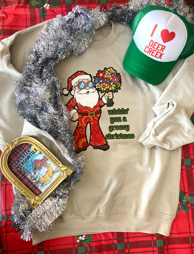Groovy Santa Sweatshirt *Sand - Deer Creek Mercantile
