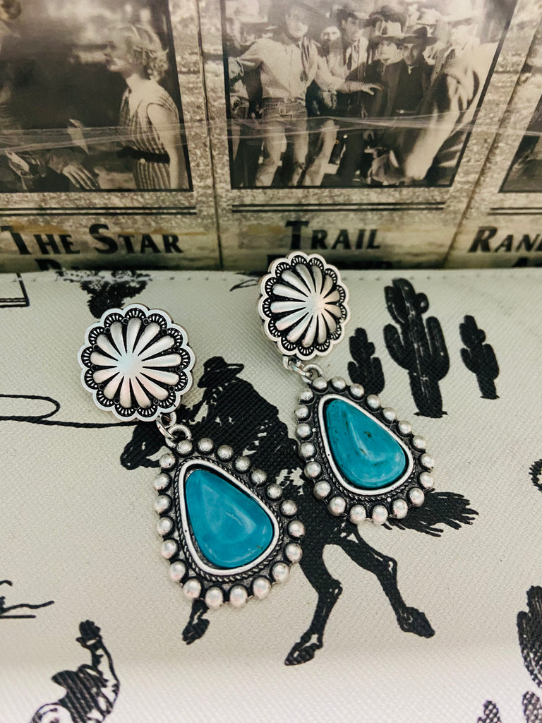 Silver Spur Faux Turquoise Western Post Earrings - Deer Creek Mercantile