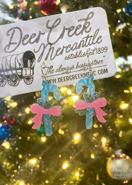 2024 Christmas Blue Candy Cane Earrings - Deer Creek Mercantile