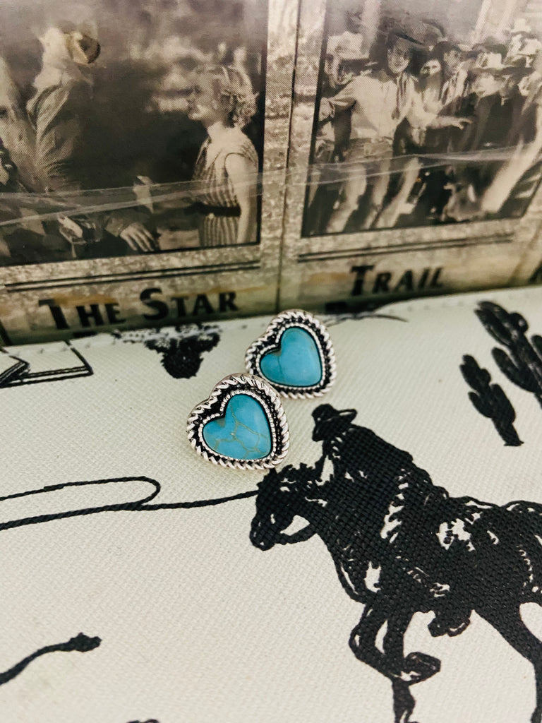 Rodeo Sweet - Heart Faux Turquoise Western Stud Earrings - Deer Creek Mercantile