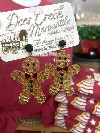 Stone Sparkle Resin Gingerbread Man Dangle Earrings - Deer Creek Mercantile