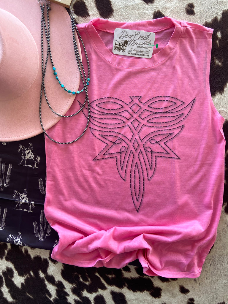 Hot Pink Boot Stitch Graphic Tank Top - Deer Creek Mercantile