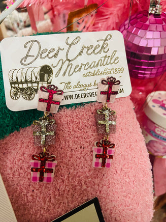 Glitter Resin Pink Christmas Gift Earrings - Deer Creek Mercantile