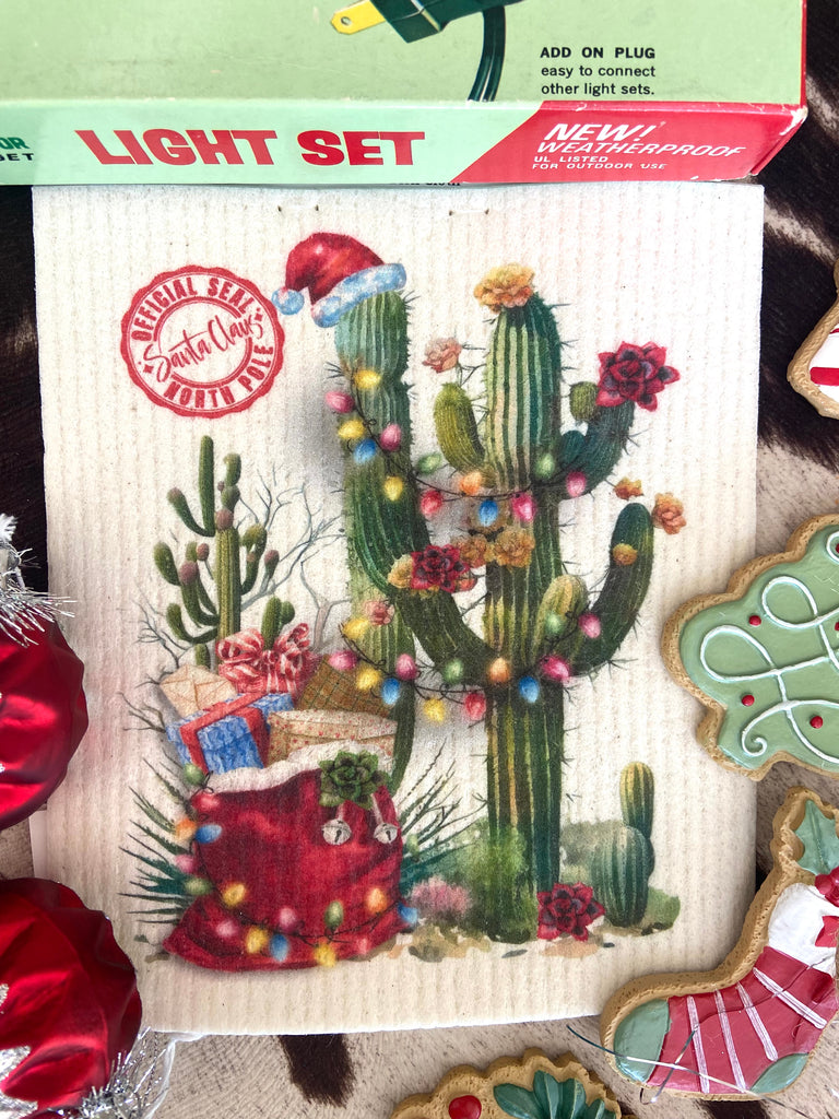 Christmas Saguaro Cactus Swedish Dish Towel - Deer Creek Mercantile