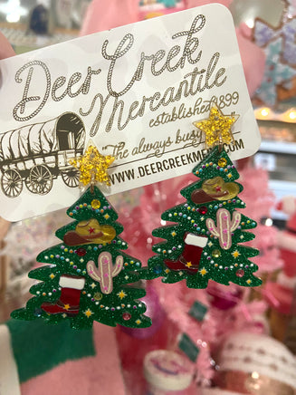 Glitter Resin Cowboy Boot Christmas Tree Earrings - Deer Creek Mercantile