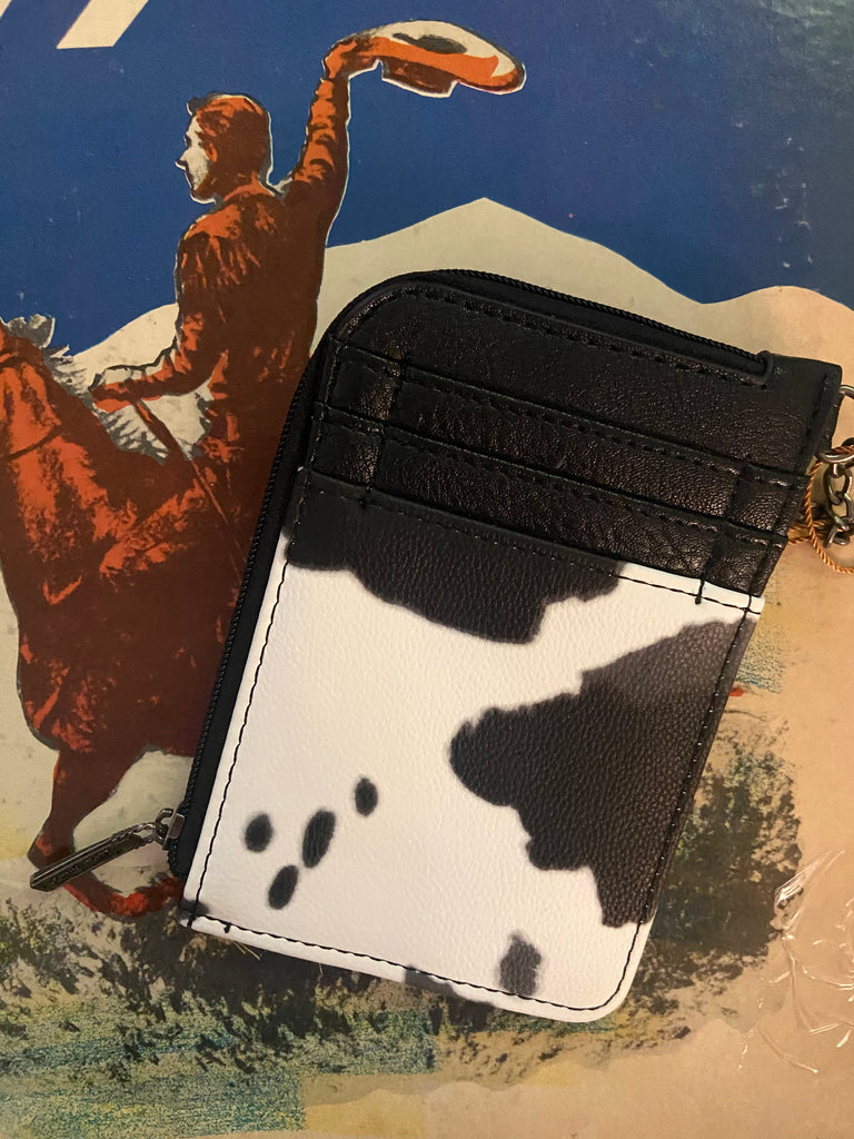 WG102-W005 Wrangler Wrangler Cow Print Mini Zip Card Case Black - Deer Creek Mercantile