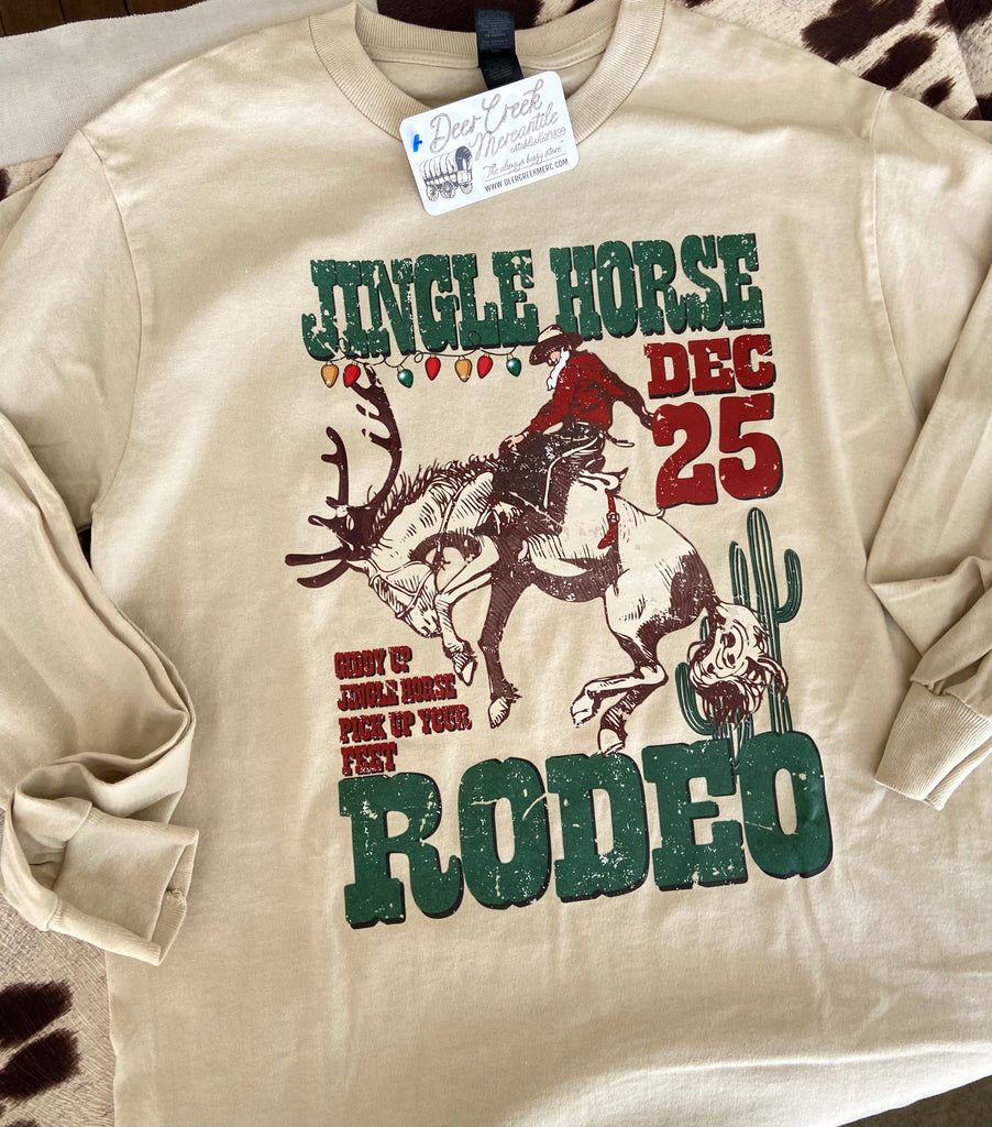 Jingle Horse Christmas Long Sleeve Graphic Top - Deer Creek Mercantile