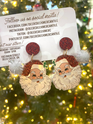 Glitter Resin Pom Pom Santa Earrings *Red - Deer Creek Mercantile