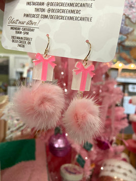 2024 Christmas Gift Pom Pom Earrings *Pink - Deer Creek Mercantile