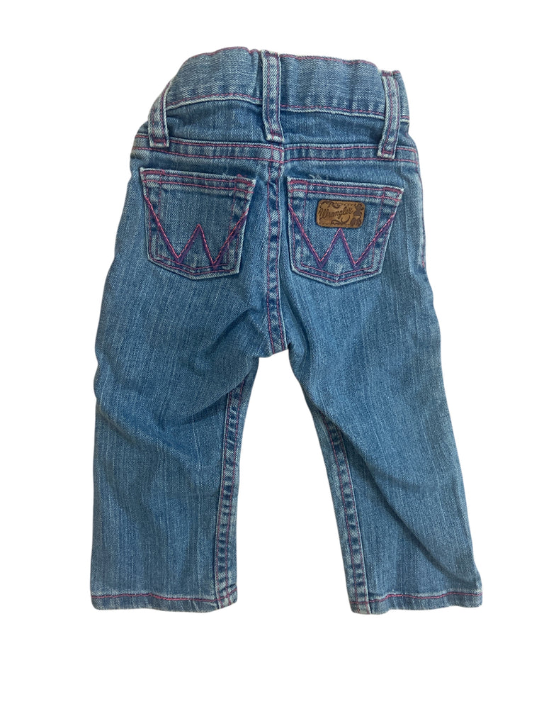 Pre-Loved Wrangler Baby Girls Denim Jeans W/ Pink *12 Months - Deer Creek Mercantile
