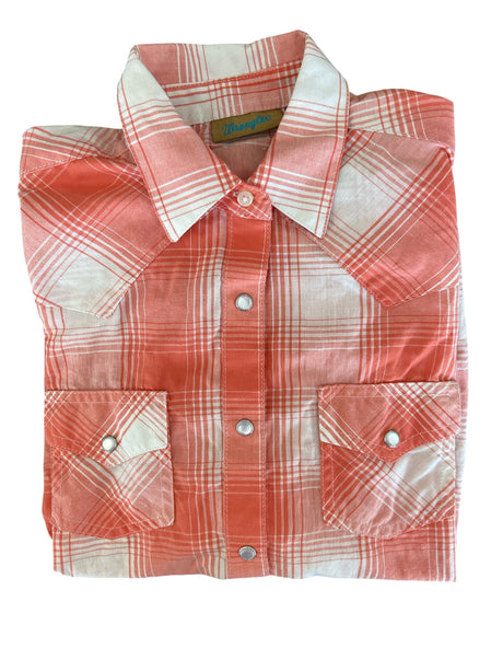 Pre-Loved Wrangler Pearl Snap *Coral Youth Size XL - Deer Creek Mercantile