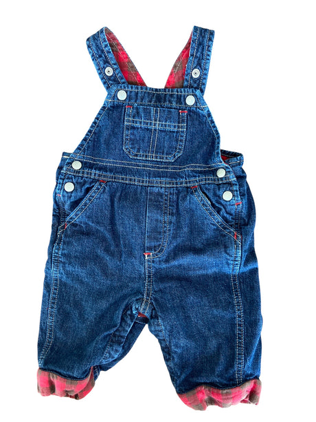Pre-Loved GAP Denim Overalls W/ Red Plaid Size 3-6 Months “My First Denim” - Deer Creek Mercantile