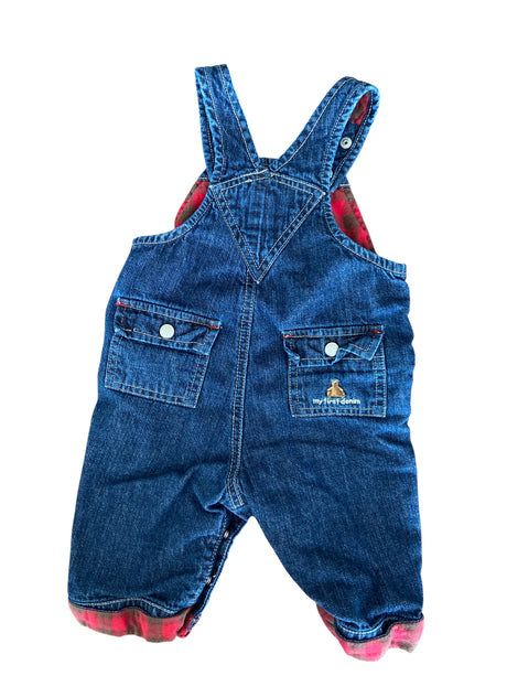 Pre-Loved GAP Denim Overalls W/ Red Plaid Size 3-6 Months “My First Denim” - Deer Creek Mercantile