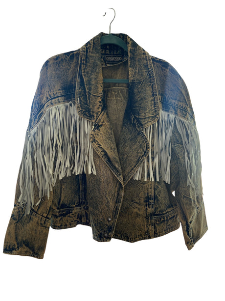 Vintage FRINGE ANNE-GEE Denim Jacket *Size L/XL - Deer Creek Mercantile