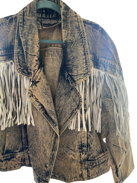 Vintage FRINGE ANNE-GEE Denim Jacket *Size L/XL - Deer Creek Mercantile