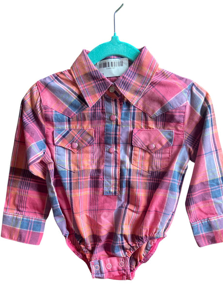 Pre-Loved Wrangler Pink Plaid Onesie Size 3/6 M - Deer Creek Mercantile