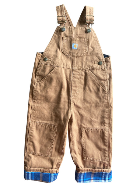 Pre-Loved Carhartt Brown Overalls With Plaid Lining *Size 2T - Deer Creek Mercantile