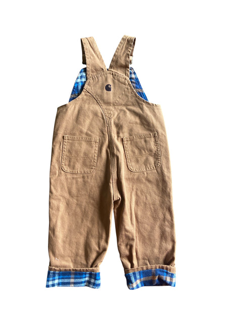 Pre-Loved Carhartt Brown Overalls With Plaid Lining *Size 2T - Deer Creek Mercantile