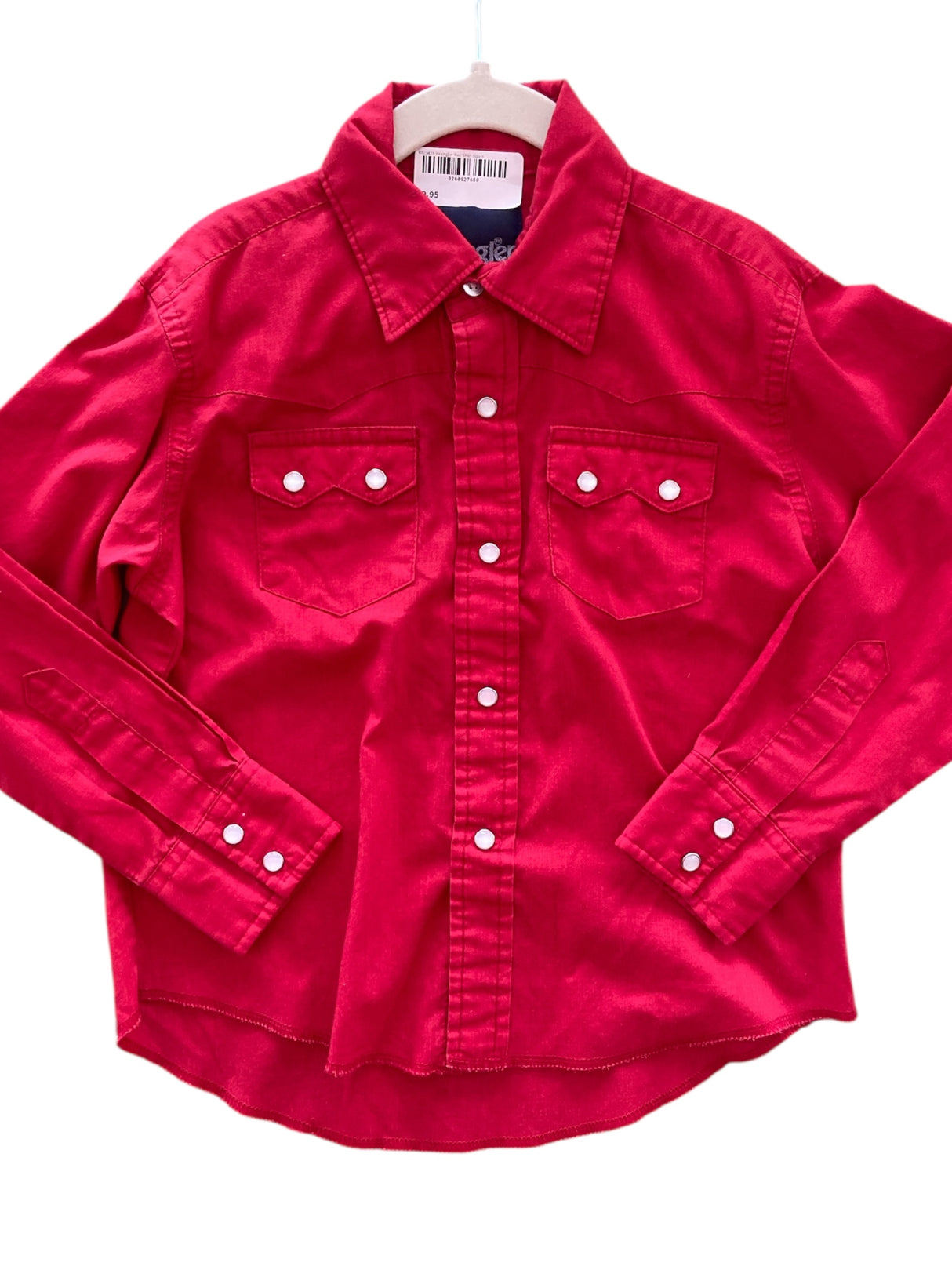 Pre-Loved Wrangler Boy's Youth Red Pearl Snap Shirt Size S - Deer Creek Mercantile