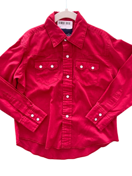 Pre-Loved Wrangler Boy's Youth Red Pearl Snap Shirt Size S - Deer Creek Mercantile
