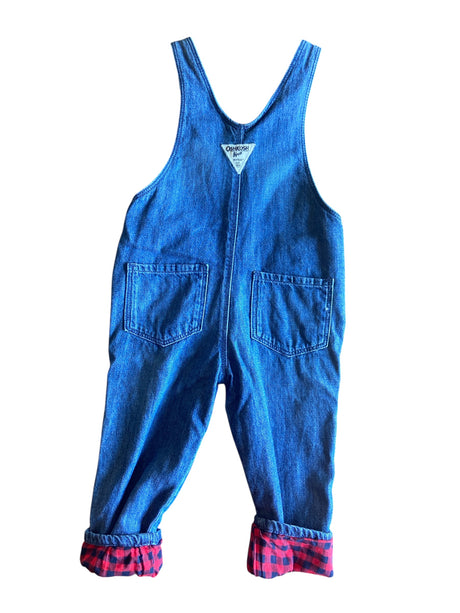 Pre-Loved OshKosh Denim Overalls With Stars Plaid Lined Size 2T - Deer Creek Mercantile