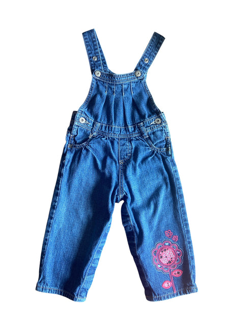 Pre-Loved OshKosh Pink Flower Girls Overalls Size 18 M - Deer Creek Mercantile