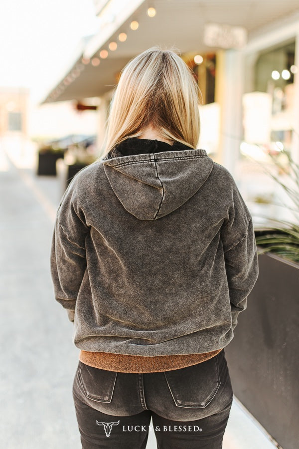 Midnight Cowgirl Boot Stitch Embroidered Zip Up Jacket *Mineral Wash Black - Deer Creek Mercantile