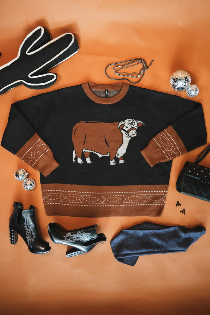 Rowdy Rojo Hereford Knit Western Sweater - Deer Creek Mercantile