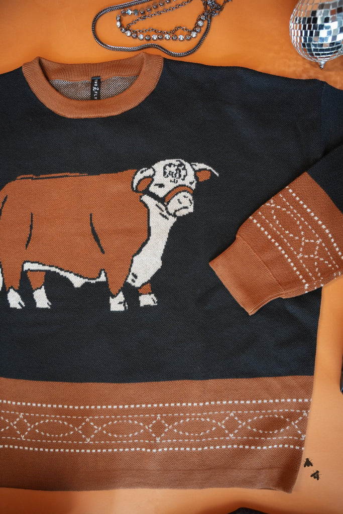 Rowdy Rojo Hereford Knit Western Sweater - Deer Creek Mercantile