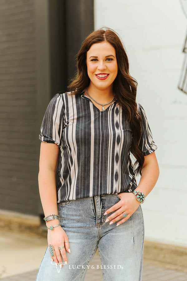 Serape Summer Short Sleeve Top *Black - Deer Creek Mercantile