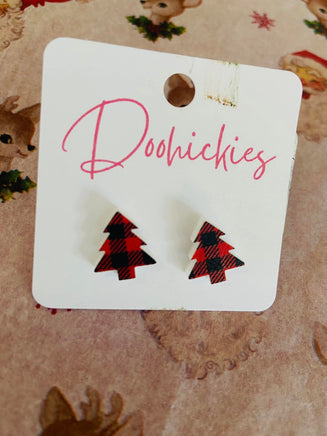 Buffalo Plaid Christmas Tree Stud Earrings - Deer Creek Mercantile