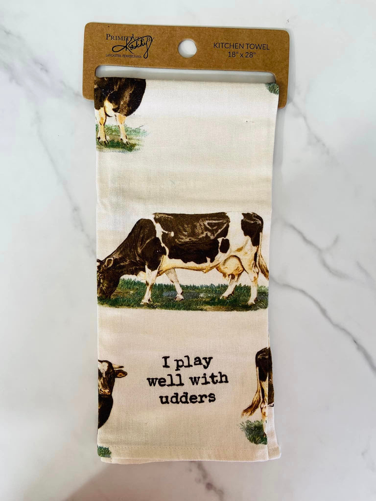 Play Well With Udders Cow Dish Towel - Deer Creek Mercantile