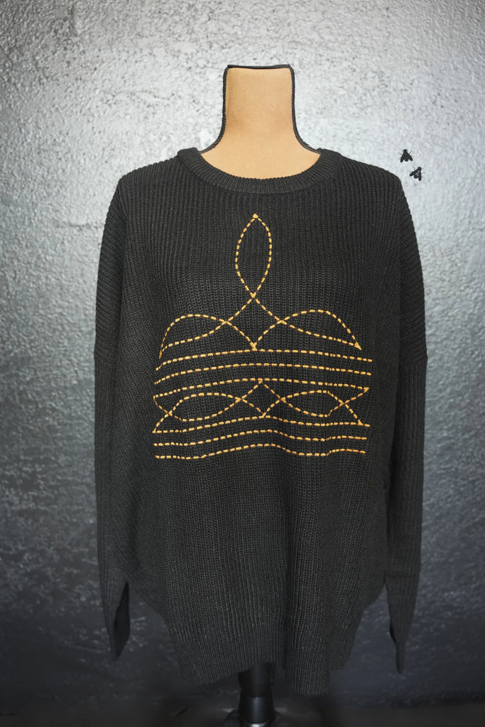 The Yoakum Boot Stitch Knit Long Sleeve Top *Embroidered - Deer Creek Mercantile