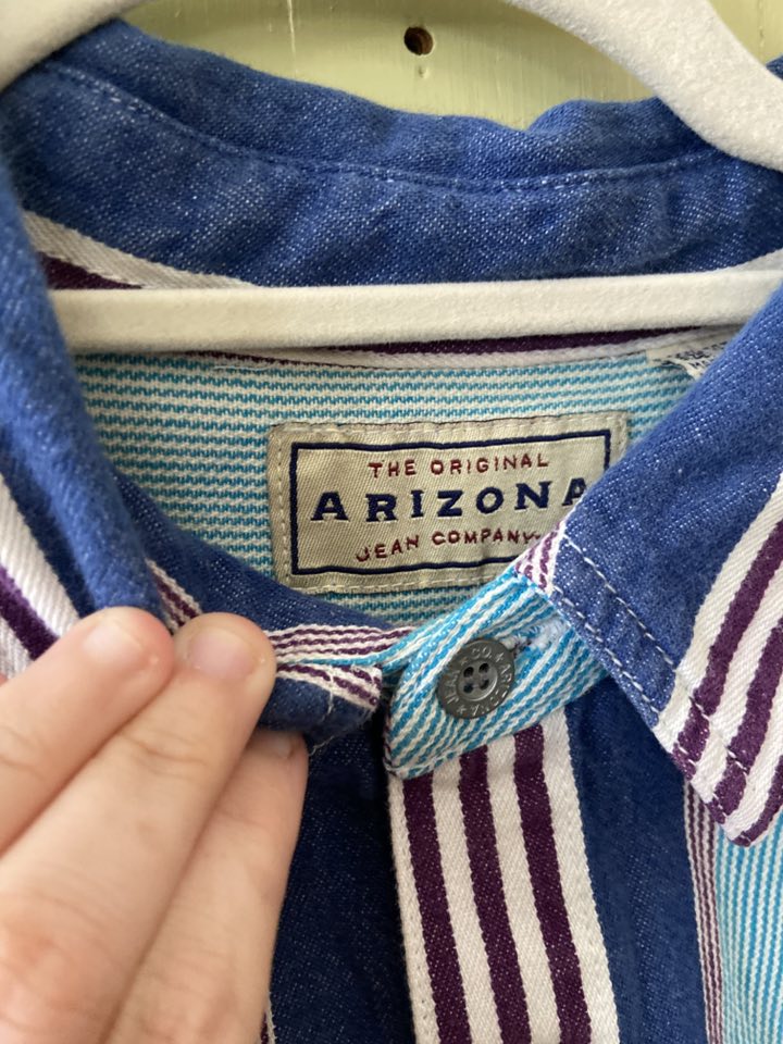 Vintage Arizona Blue/Teal/Purple Stripe 90s Button Up Shirt *Size XL - Deer Creek Mercantile