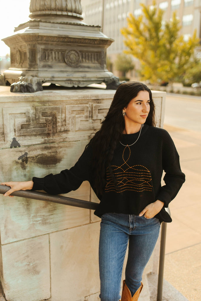 The Yoakum Boot Stitch Knit Long Sleeve Top *Embroidered - Deer Creek Mercantile