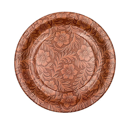 Floral Tooled Leather Dinner Plates (Pack of 8) - Deer Creek Mercantile