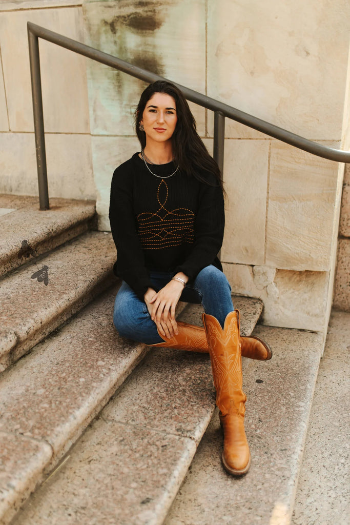 The Yoakum Boot Stitch Knit Long Sleeve Top *Embroidered - Deer Creek Mercantile