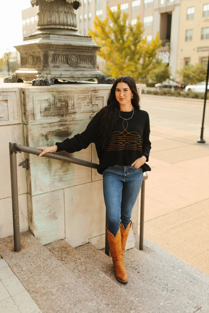 The Yoakum Boot Stitch Knit Long Sleeve Top *Embroidered - Deer Creek Mercantile