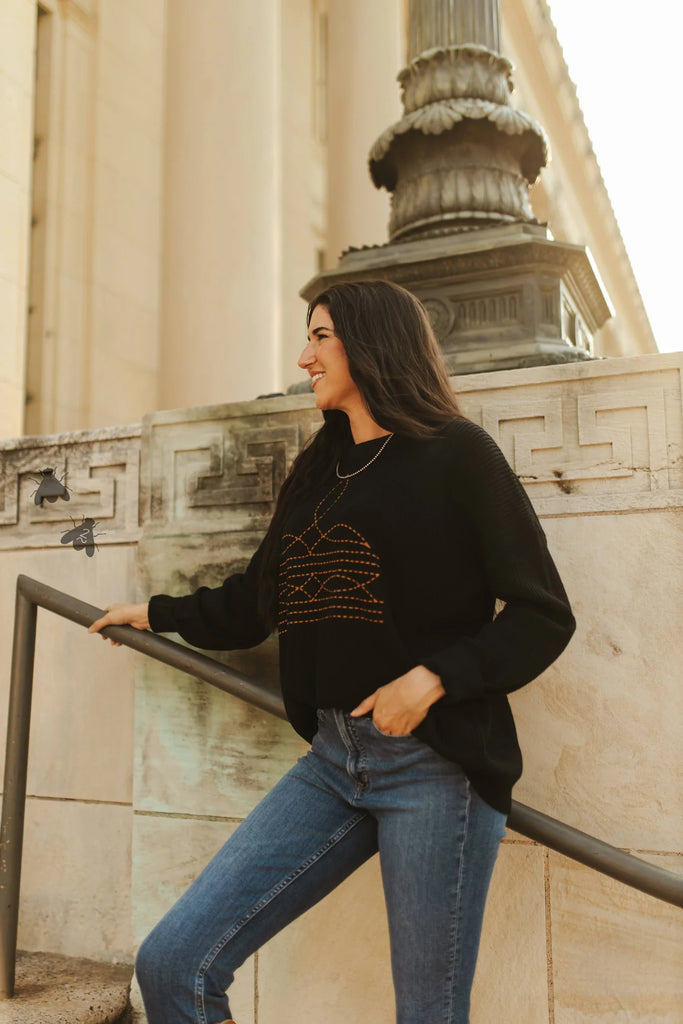 The Yoakum Boot Stitch Knit Long Sleeve Top *Embroidered - Deer Creek Mercantile