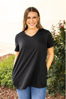 Basic Black Crewneck Top W/ Pockets