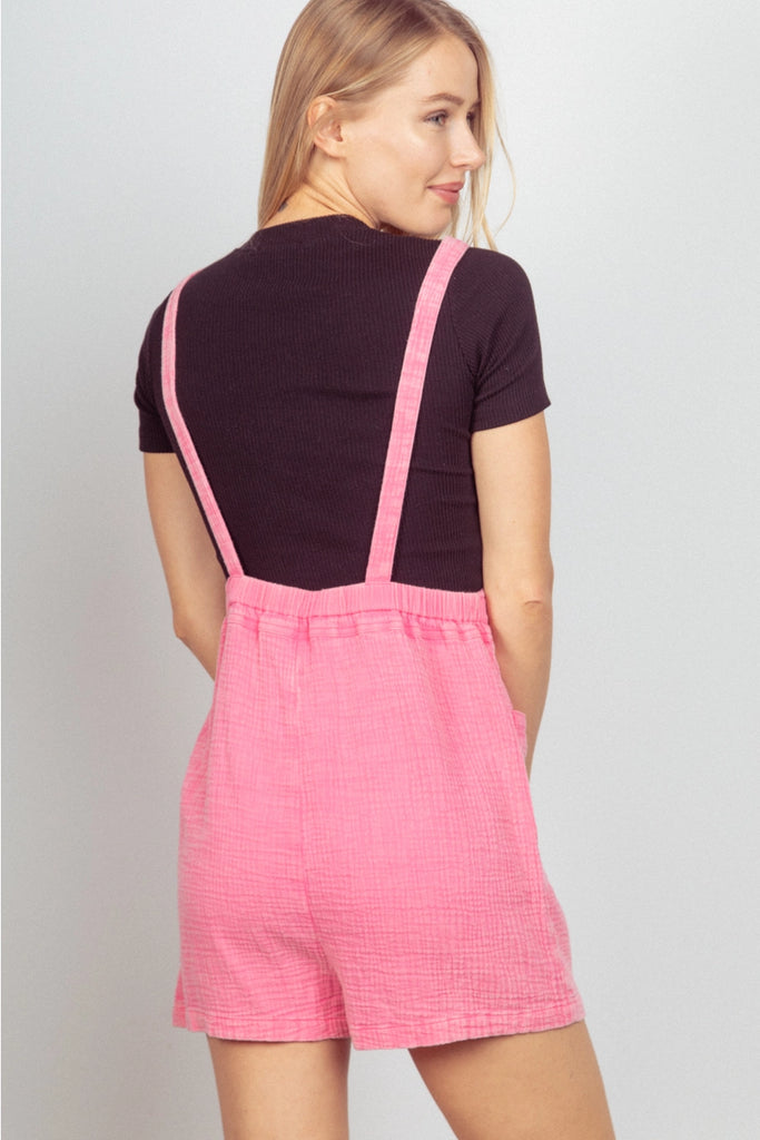 Sleeveless Double Gauze Overall Romper *Pink - Deer Creek Mercantile