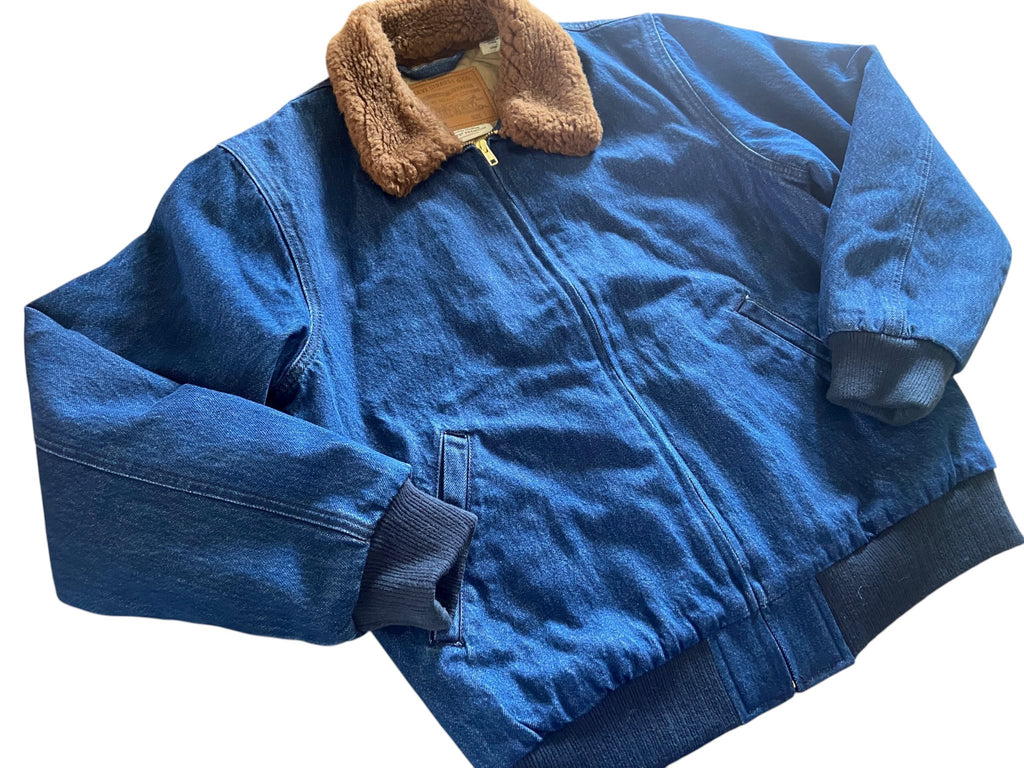 Vintage Levi's Jacket Denim Bomber Jacket Coat With Sherpa Collar *Size Small - Deer Creek Mercantile