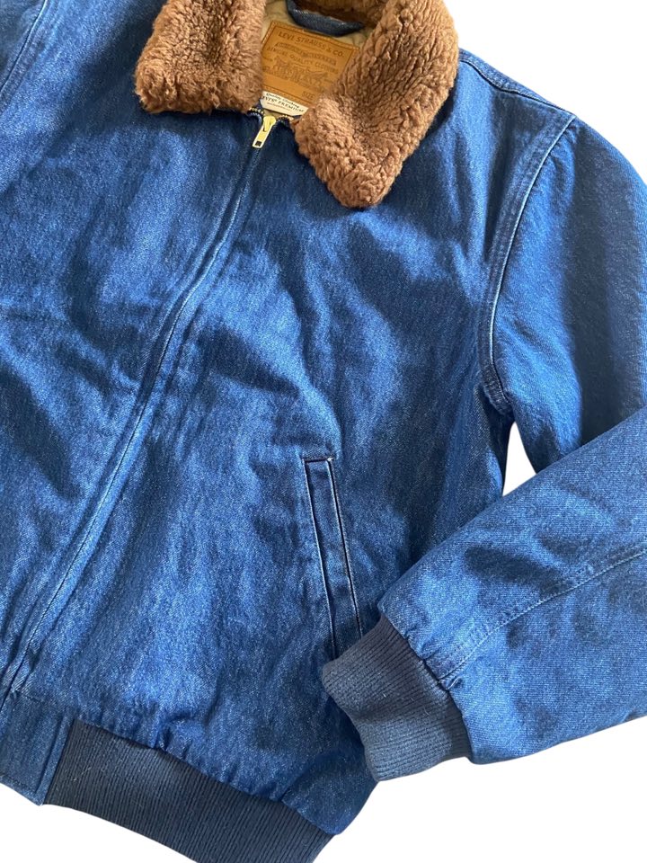 Vintage Levi's Jacket Denim Bomber Jacket Coat With Sherpa Collar *Size Small - Deer Creek Mercantile