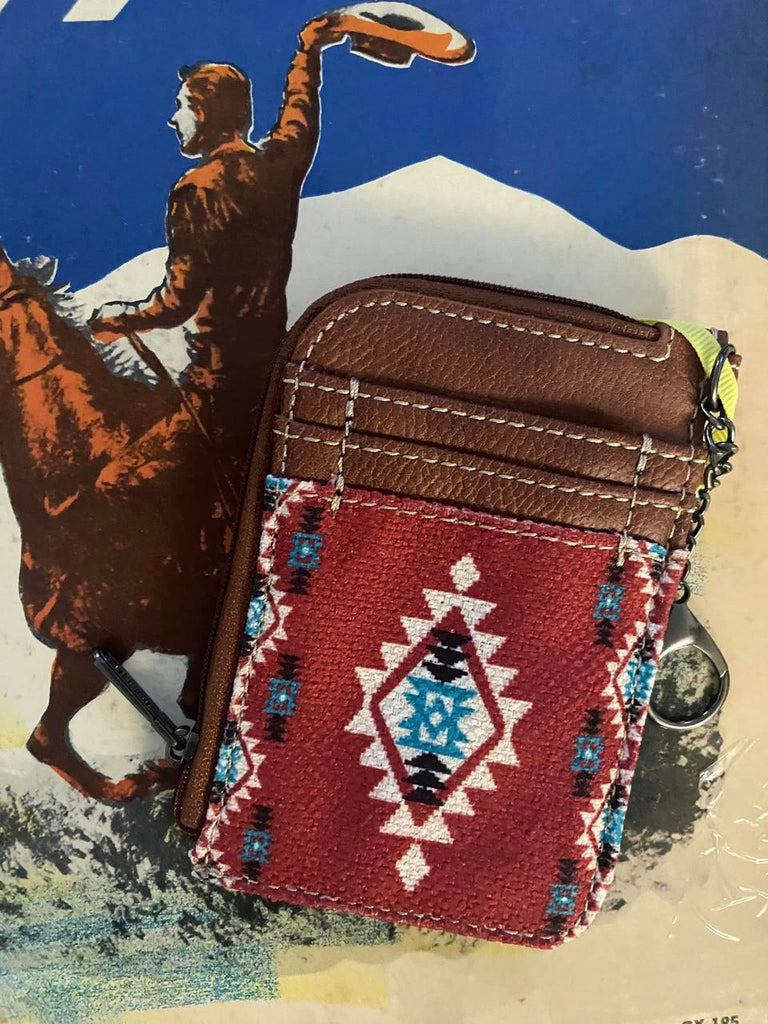 Wrangler Southwestern Art Print Mini Zip Card Case - Burgundy - Deer Creek Mercantile