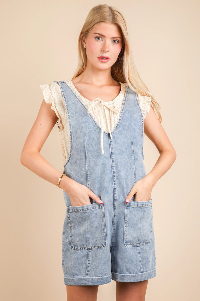 Washed Denim Romper - Deer Creek Mercantile