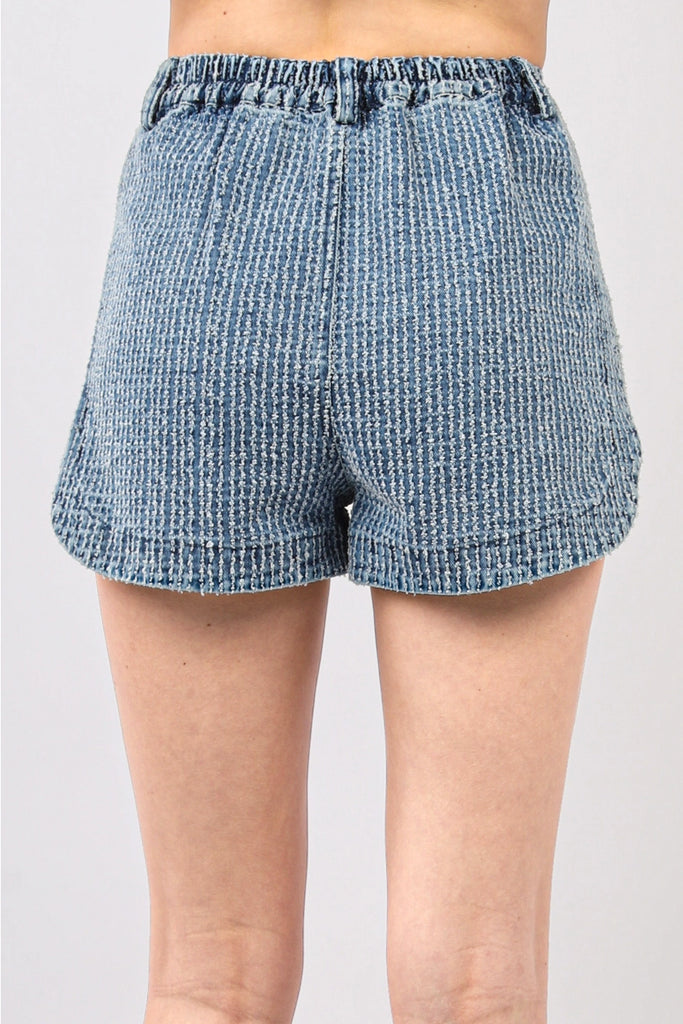 Textured Washed Denim Shorts - Deer Creek Mercantile