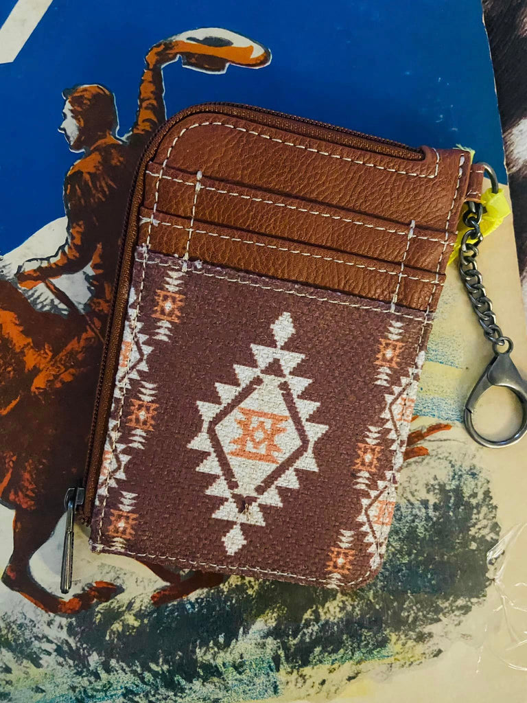 Wrangler Southwestern Art Print Mini Zip Card Case - Coffee - Deer Creek Mercantile