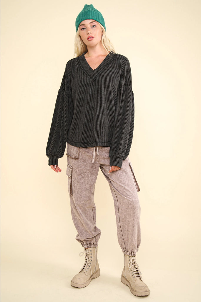 Doorbuster #73: Ribbed Oversized Top *Charcoal - Deer Creek Mercantile