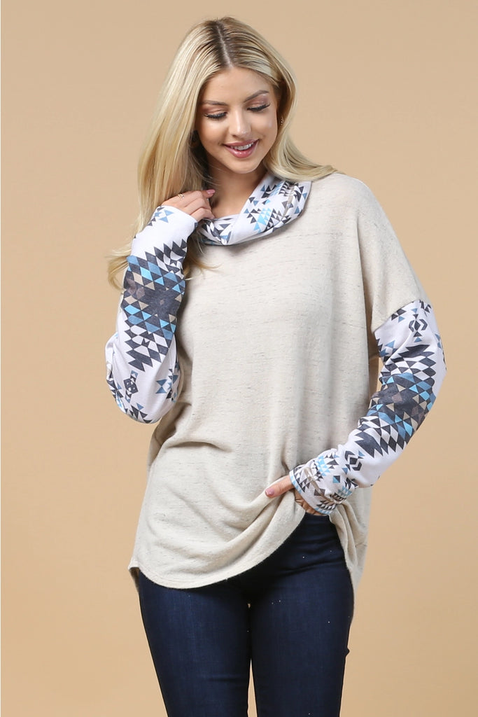 Doorbuster #19 Southwest Cowl Neck Top *Oatmeal - Deer Creek Mercantile