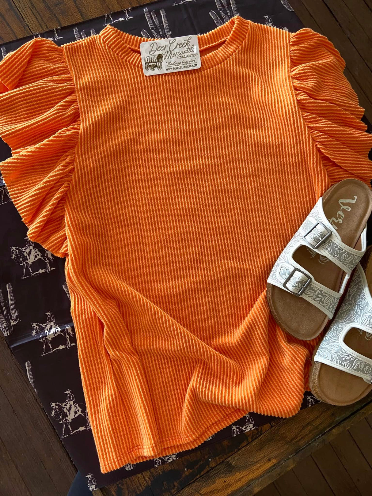 Norma's Orange Basic Ribbed + Ruffle Top - Deer Creek Mercantile